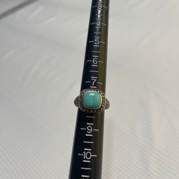 LT Sterling Silver 925 Turquoise Stone and Marcasite Ring Sz 8 - Picture 2 of 7